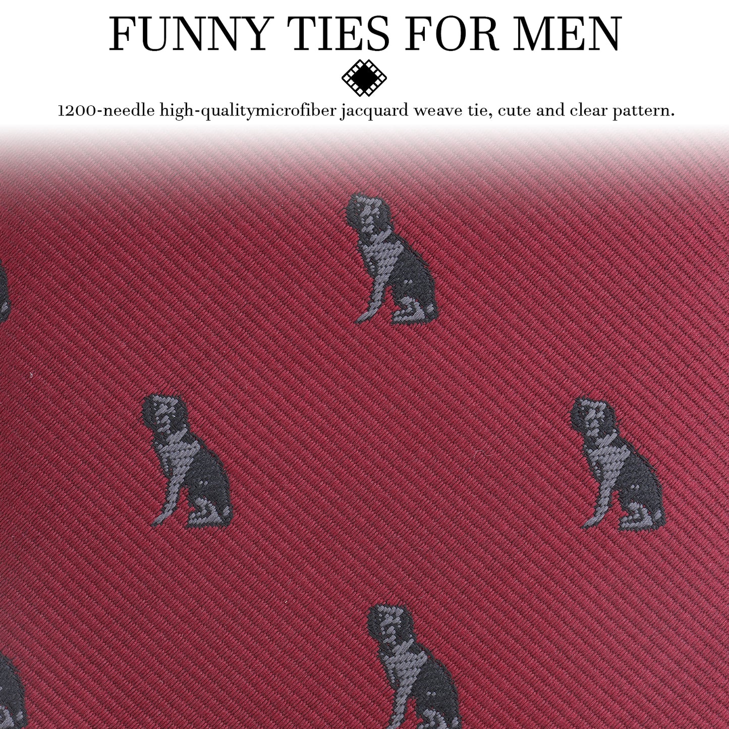 unny Dog Pattern Men's Tie - 1200-Needle Microfiber Jacquard Weave