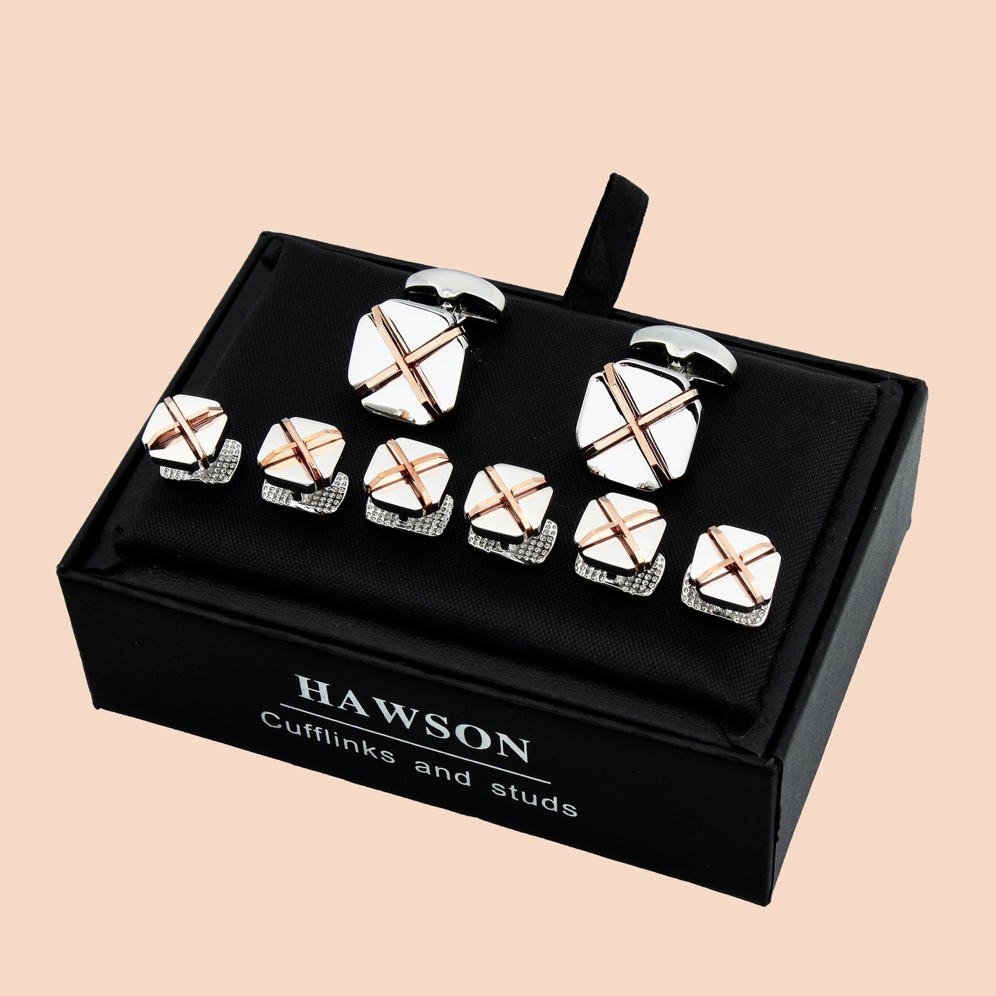 HAWSON X-Shape and Square Cufflinks and Studs Set for Men