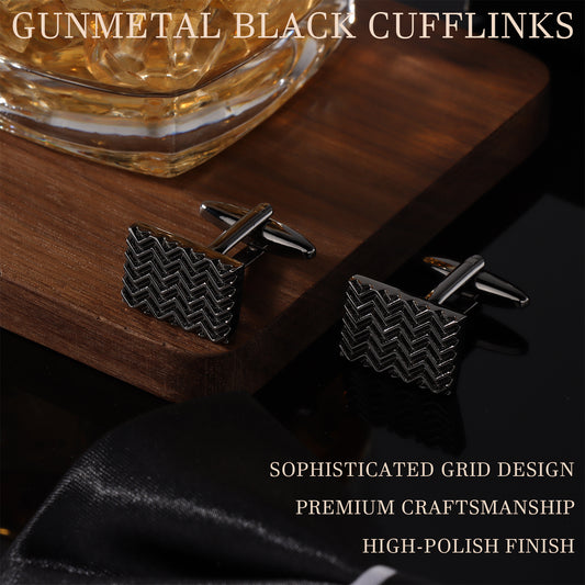Men's Gunmetal Herringbone Cufflinks | Industrial Texture