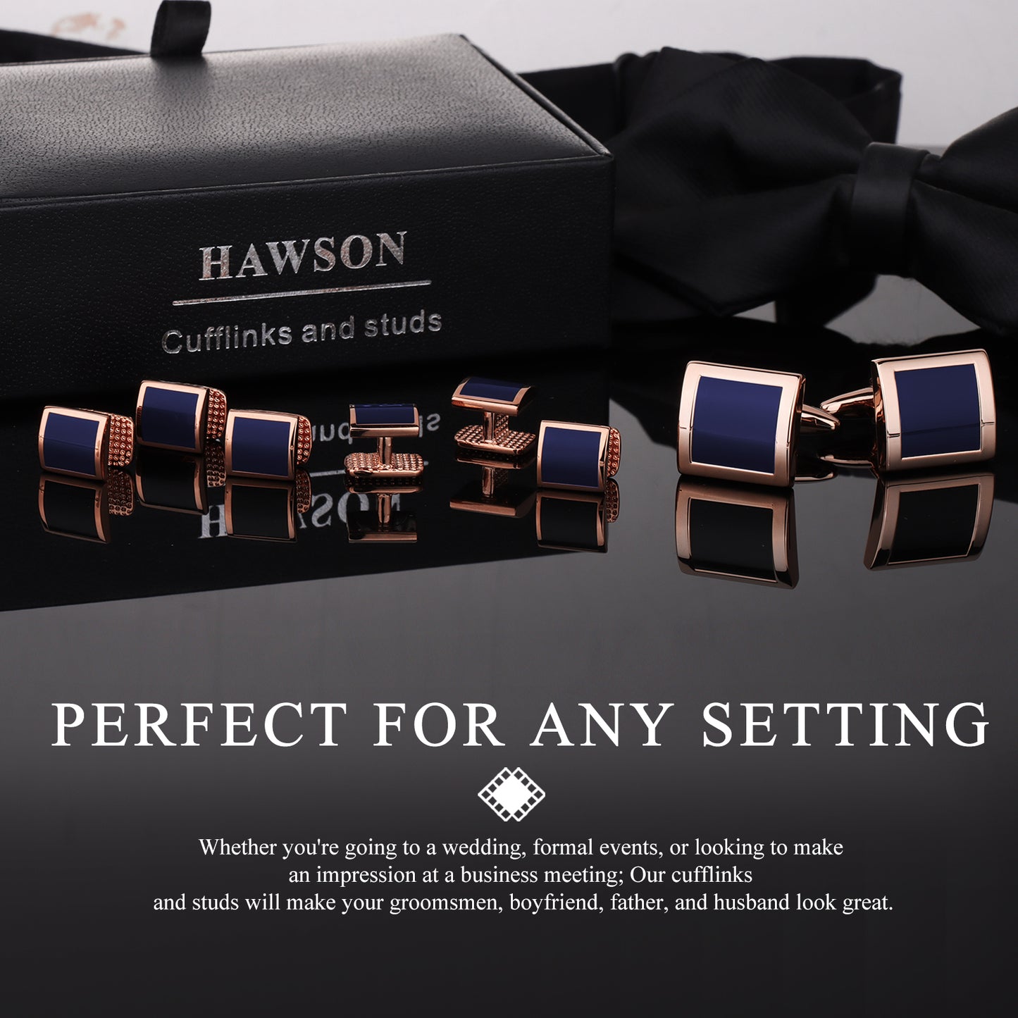 HAWSON Square-Shaped Mother of Pearl Cufflinks and Studs for Men