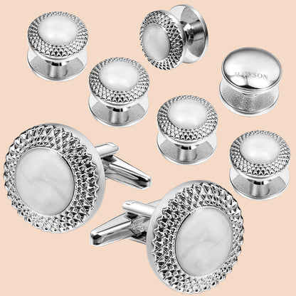 HAWSON Retro Flower Cufflinks and Studs Set for Men