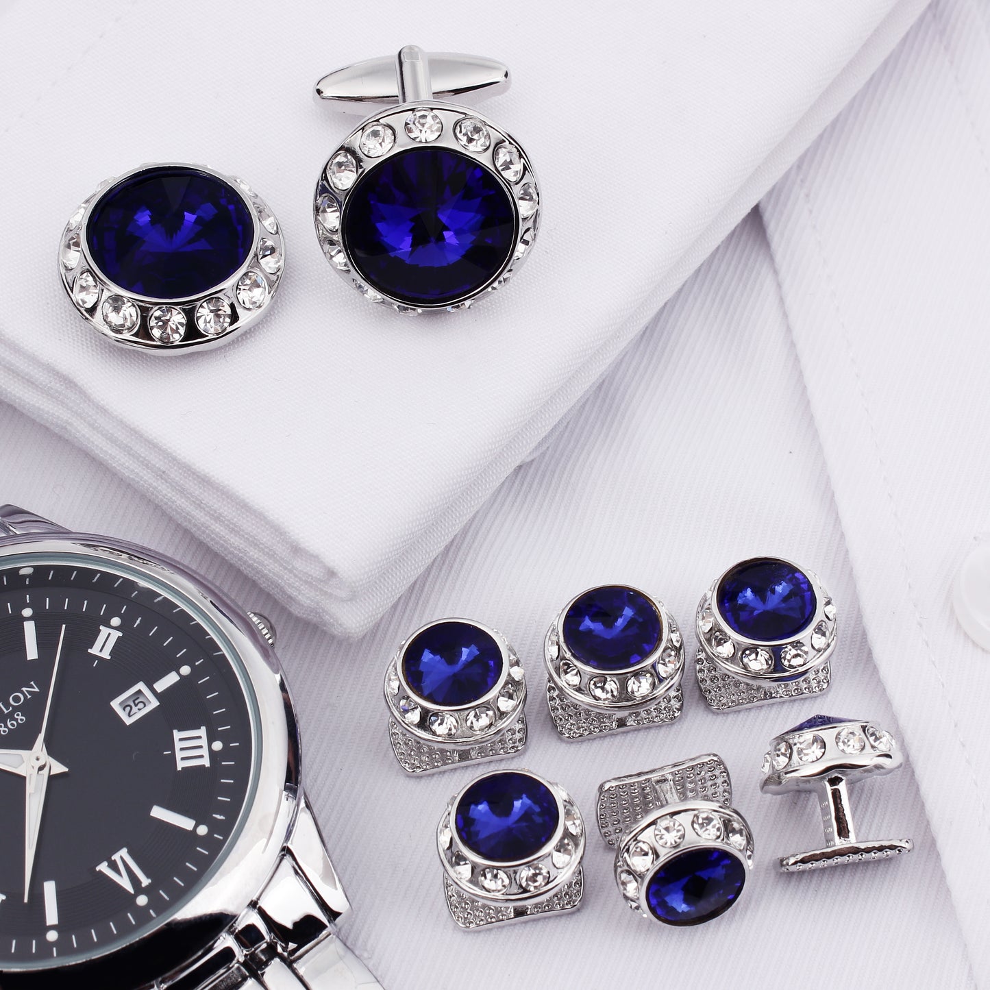 HAWSON Crystal Cufflinks and Studs Set for Men