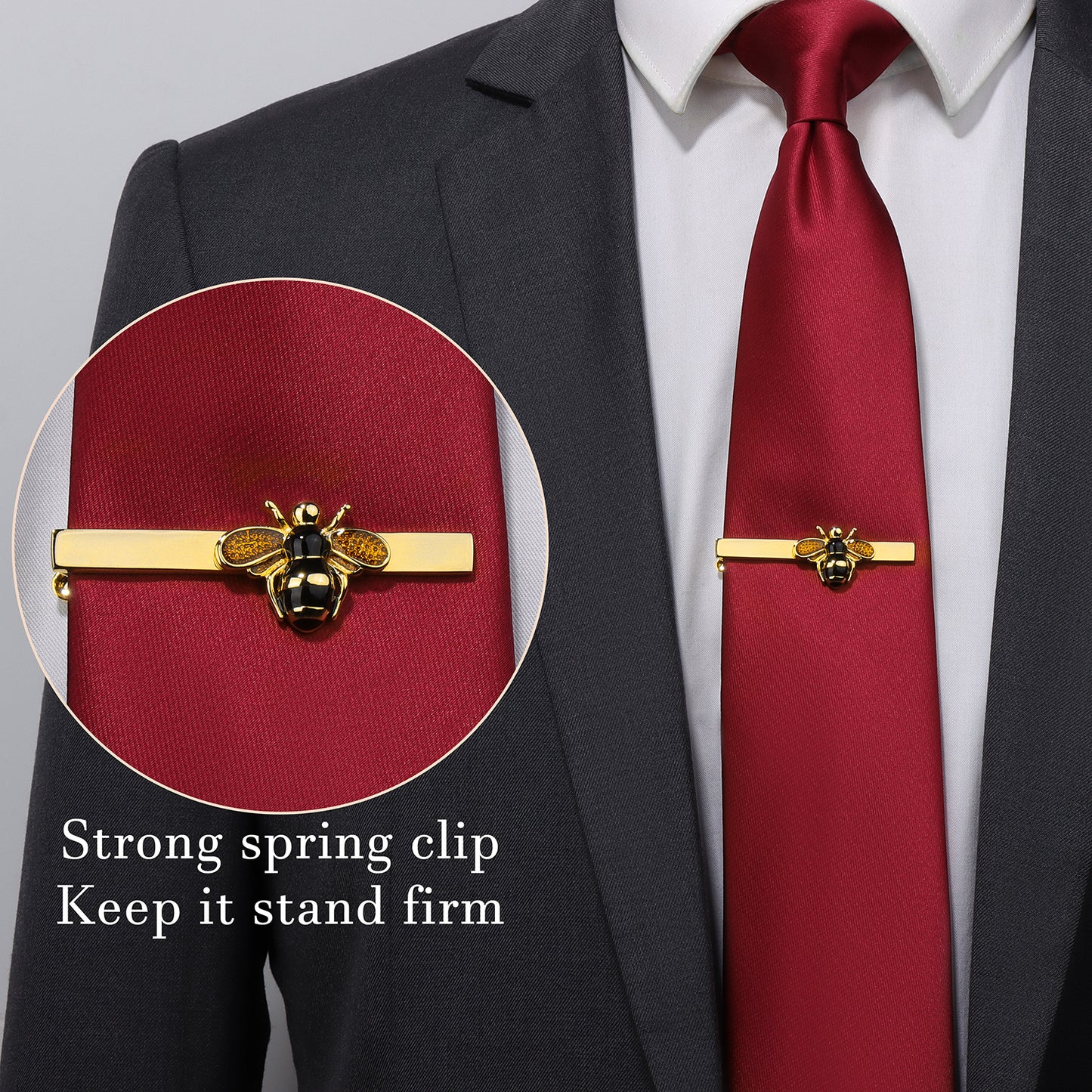 Bee Tie Clip | 2 Inch Brass Enamel Bumblebee Tie Bar for Men