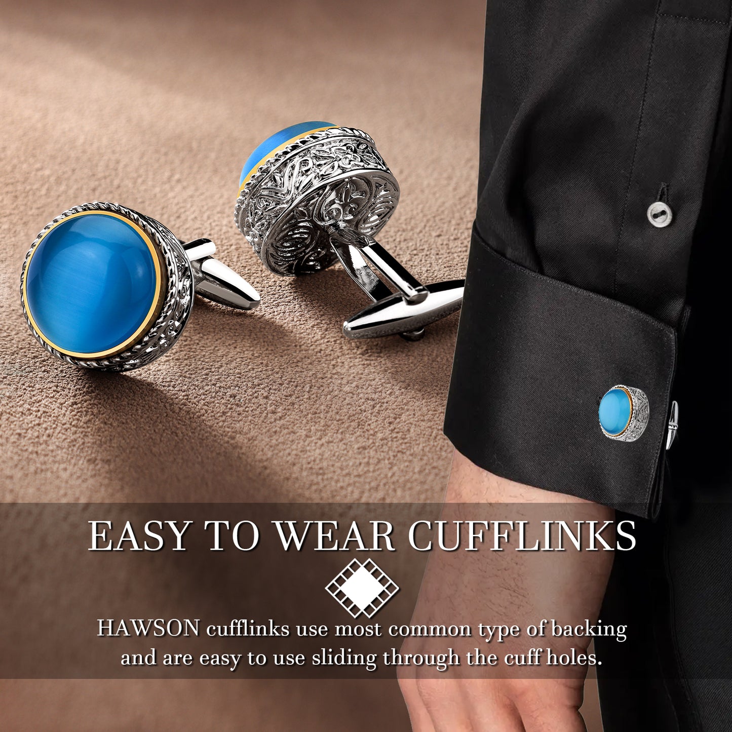 HAWSON Fancy Cufflinks for Men Suitable for Tall and Big Men, in Gift Box, Easy to Match Wedding Dress Shirt Coats and Accessories or Jewelry