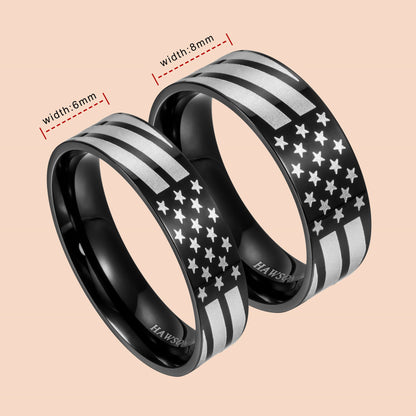 HAWSON 6mm 8mm Black American Flag Rings