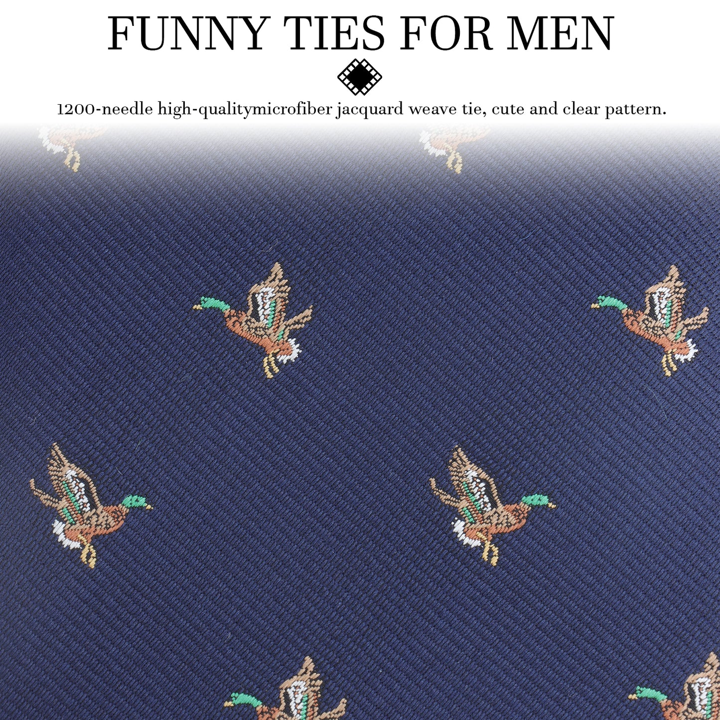 Duck Pattern Men's Tie - 1200-Needle Microfiber Jacquard Weave