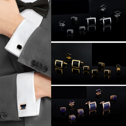 HAWSON Square-Shaped Mother of Pearl Cufflinks and Studs for Men