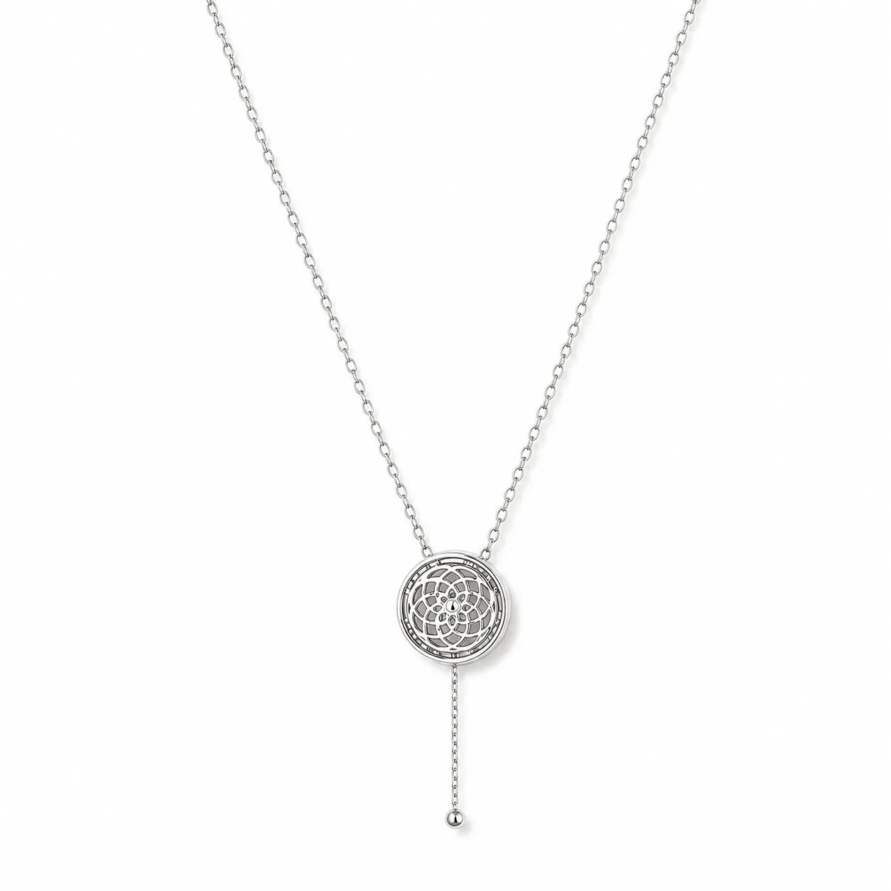 5Pce Silver Tone Round Medallion Necklace | Adjustable Dangle Charms