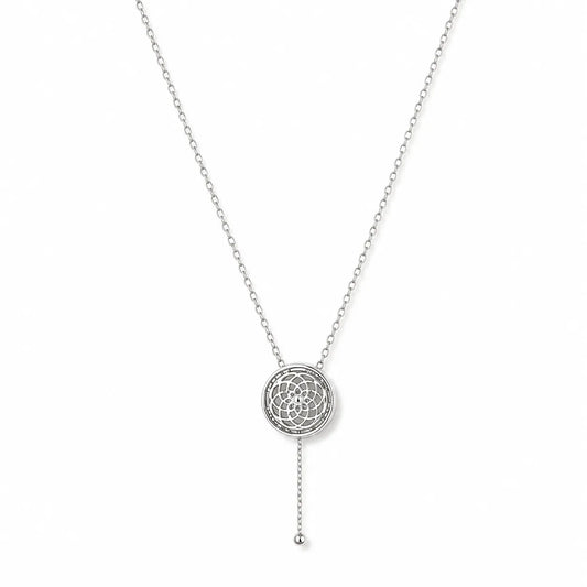 5Pce Silver Tone Round Medallion Necklace | Adjustable Dangle Charms