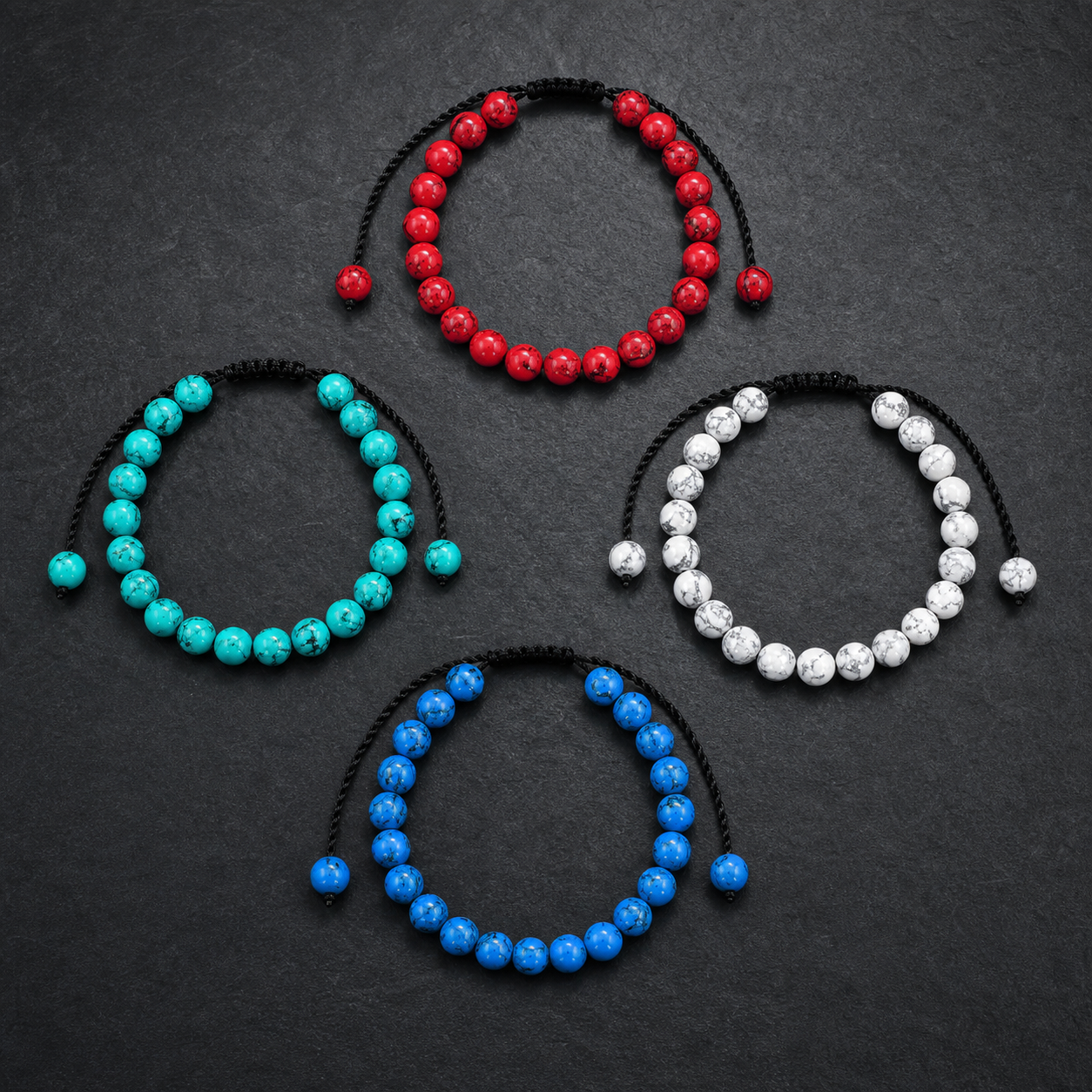 4Pcs Lucky Color Turquoise-Style Bead Bracelet Set | Adjustable Bracelets