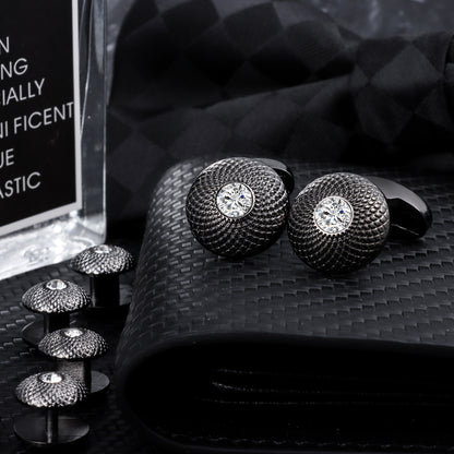 HAWSON Crystal Round Cufflinks and Studs Set for Men