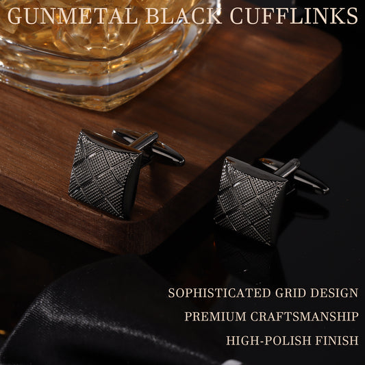 Men's Gunmetal Diamond Grid Cufflinks | Industrial Texture