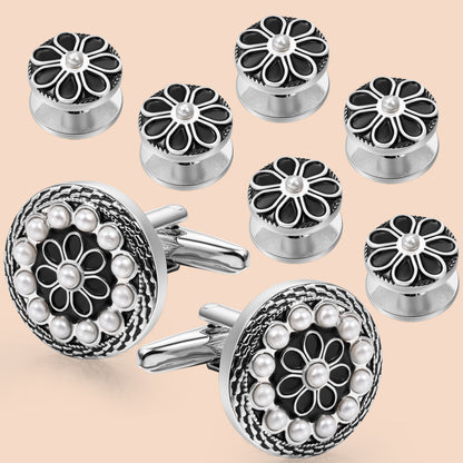 HAWSON White Imitation Pearl Cufflinks and Studs for Men