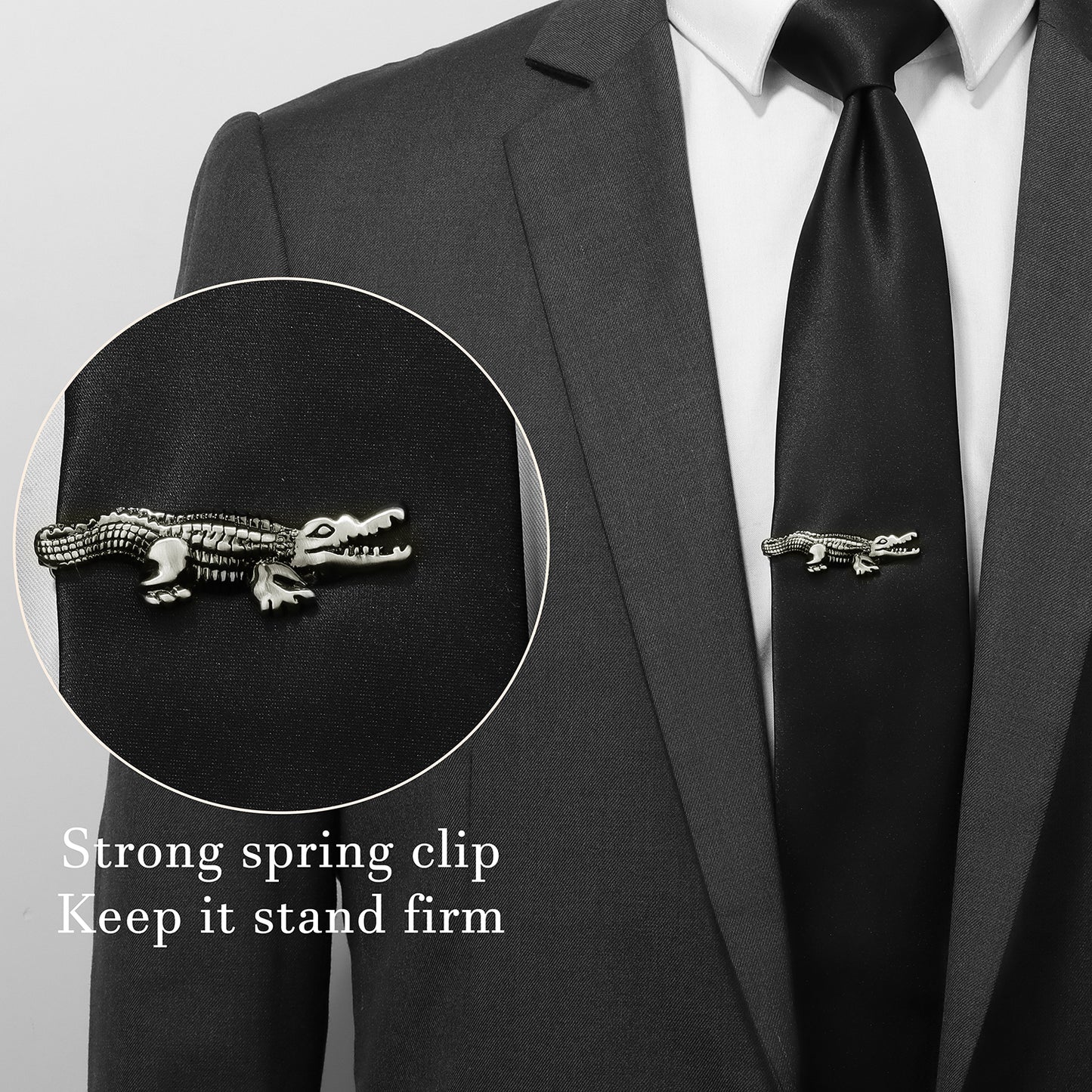 Vintage Silver Crocodile Tie Clip | Brass Men's Novelty Formal Business Gift