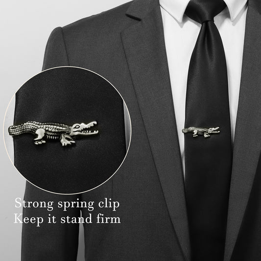 Vintage Silver Crocodile Tie Clip | Brass Men's Novelty Formal Business Gift
