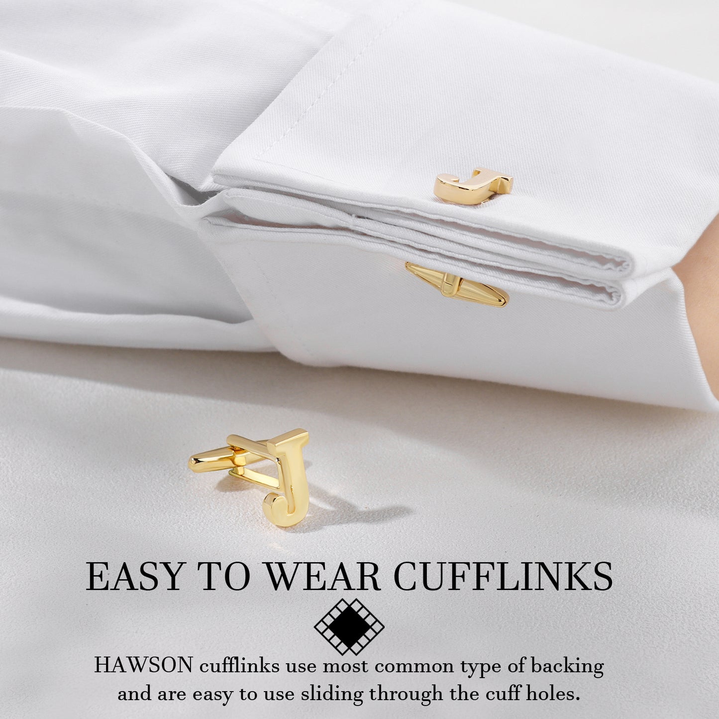 HAWSON Personalized Letter Crystal Cufflinks Tie Clip and Tie Buckle Set for Tie and French Cuffs or Dress Shirt