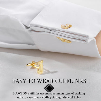 HAWSON Personalized Letter Crystal Cufflinks Tie Clip and Tie Buckle Set for Tie and French Cuffs or Dress Shirt