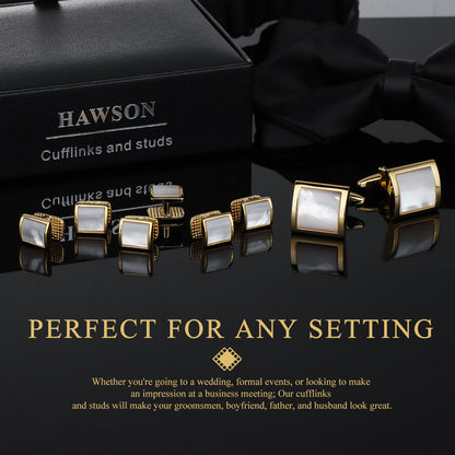 HAWSON Square-Shaped Mother of Pearl Cufflinks and Studs for Men