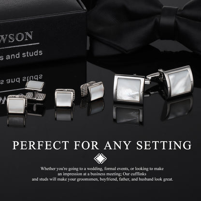 HAWSON Square-Shaped Mother of Pearl Cufflinks and Studs for Men