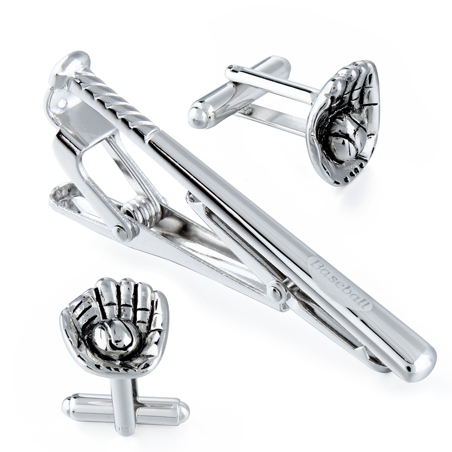 Baseball Bat and Ball Cufflinks and Tie Clip Set