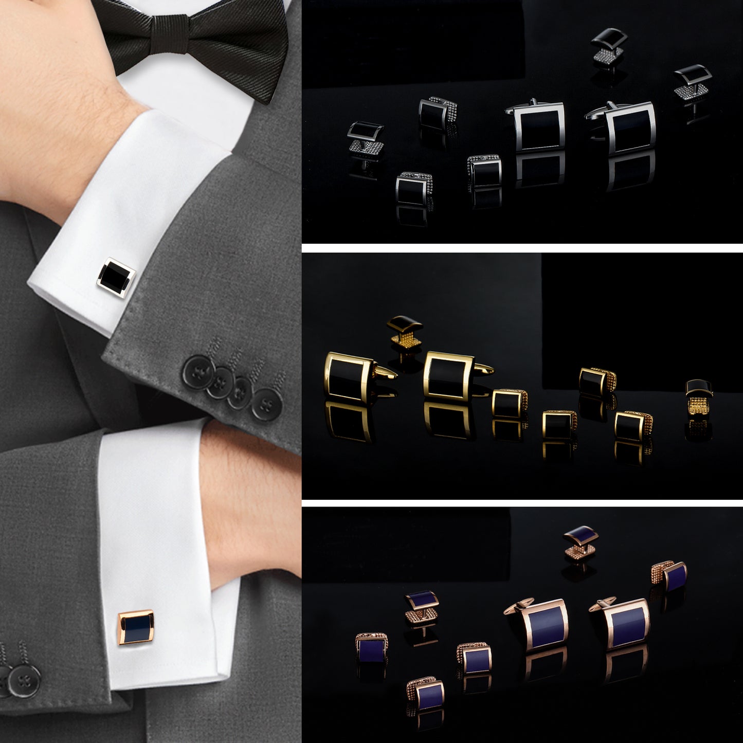 HAWSON Square-Shaped Mother of Pearl Cufflinks and Studs for Men