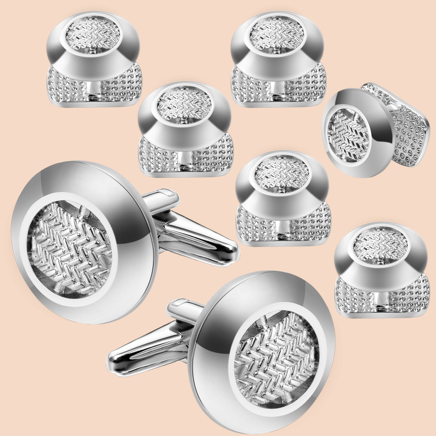 HAWSON Classic Silver Color Cufflinks and Studs Set for Men