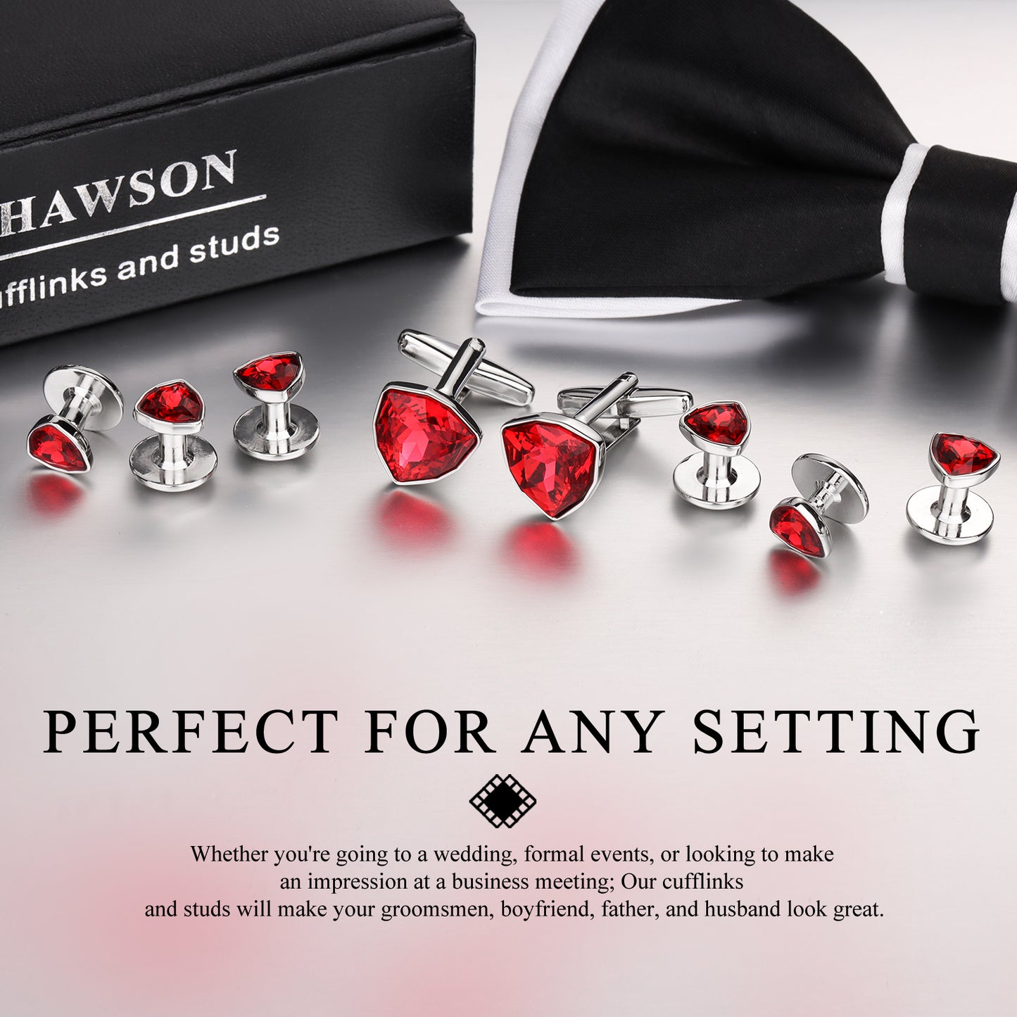 HAWSON Crystal Cufflinks and Studs Sets for Men