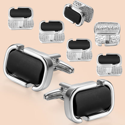 HAWSON Black Onyx Cufflinks and Studs Set for Men