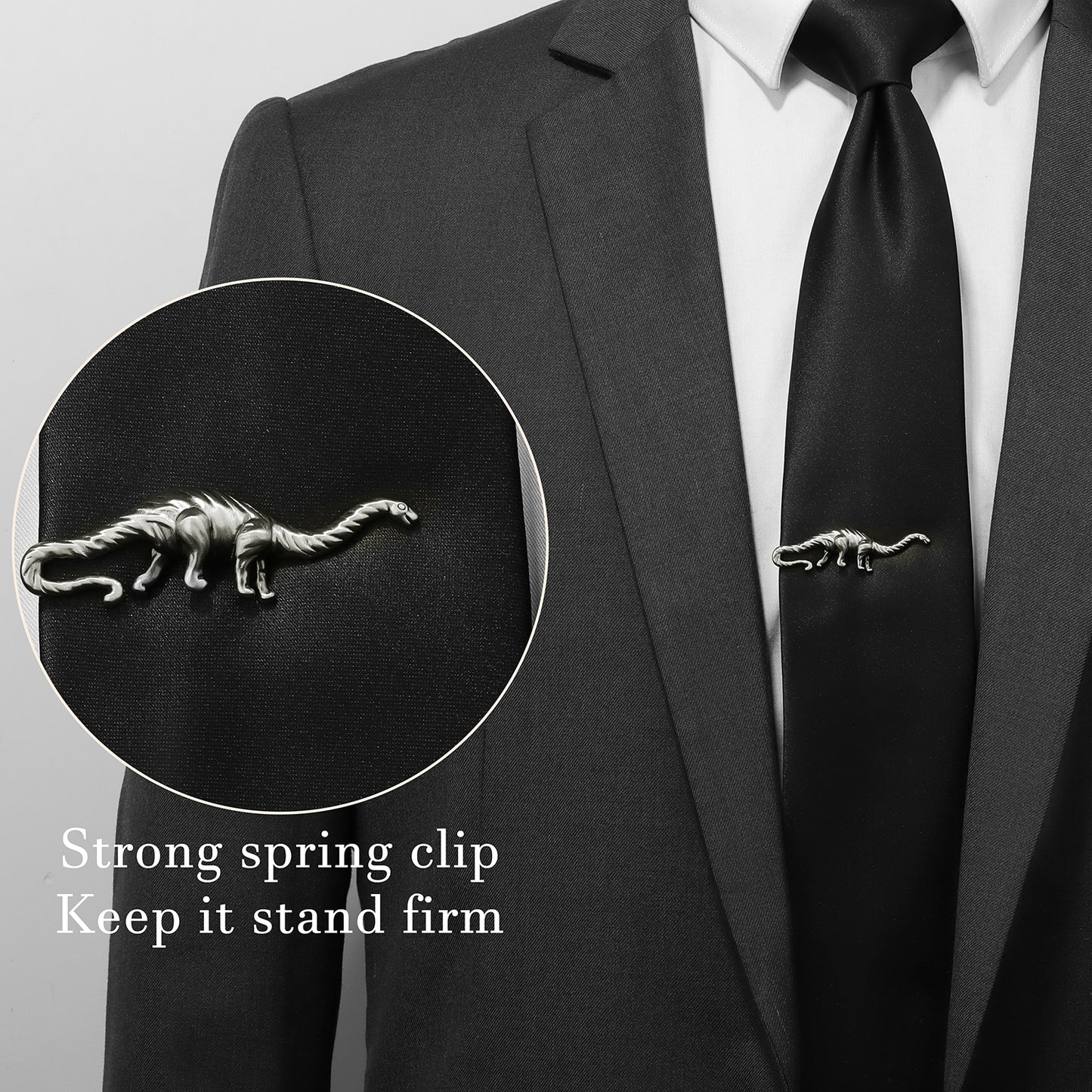 Vintage Silver Dinosaur Tie Clip | Brass Men's Novelty Formal Business Gift
