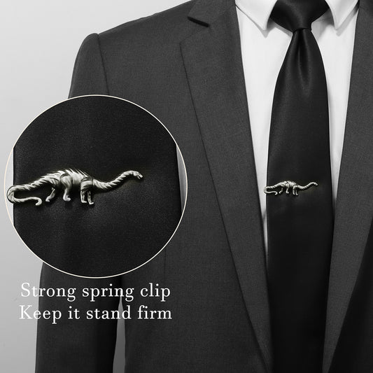 Vintage Silver Dinosaur Tie Clip | Brass Men's Novelty Formal Business Gift