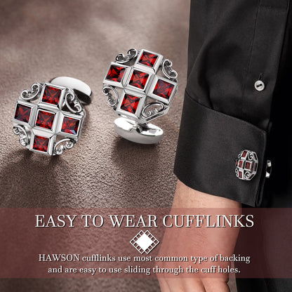 Shiny Cufflinks for Men's Fancy Shirt or Suit, Suitable Tall and Big Men, Matching with Solid Tie in Red, White, Black Blue or Other Colors Easily, Designed by HAWSON