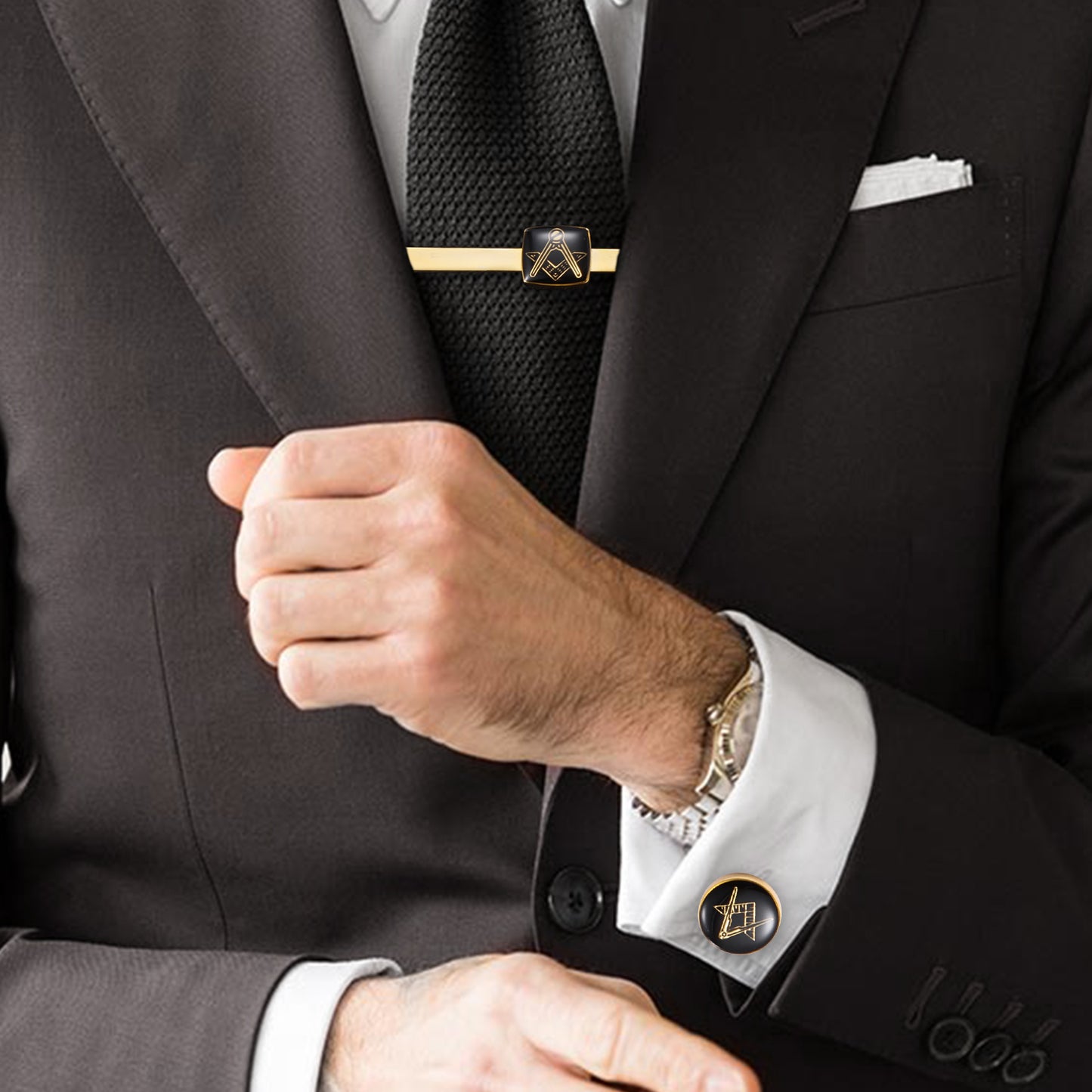 HAWSON Masonic Cufflinks and Tie Clip Set for Men
