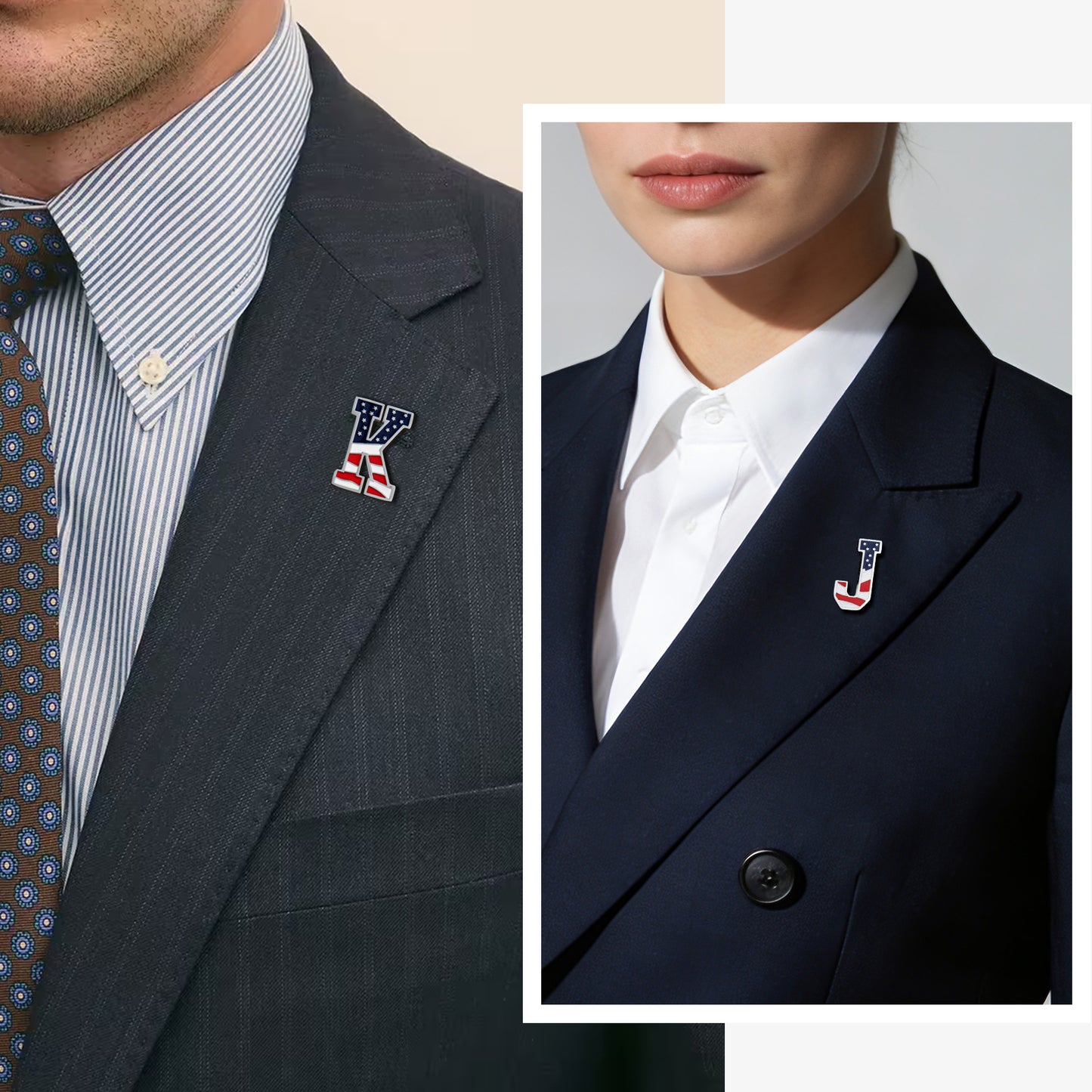 USA Flag Letter Lapel Pin |  A-Z Initial Brooch