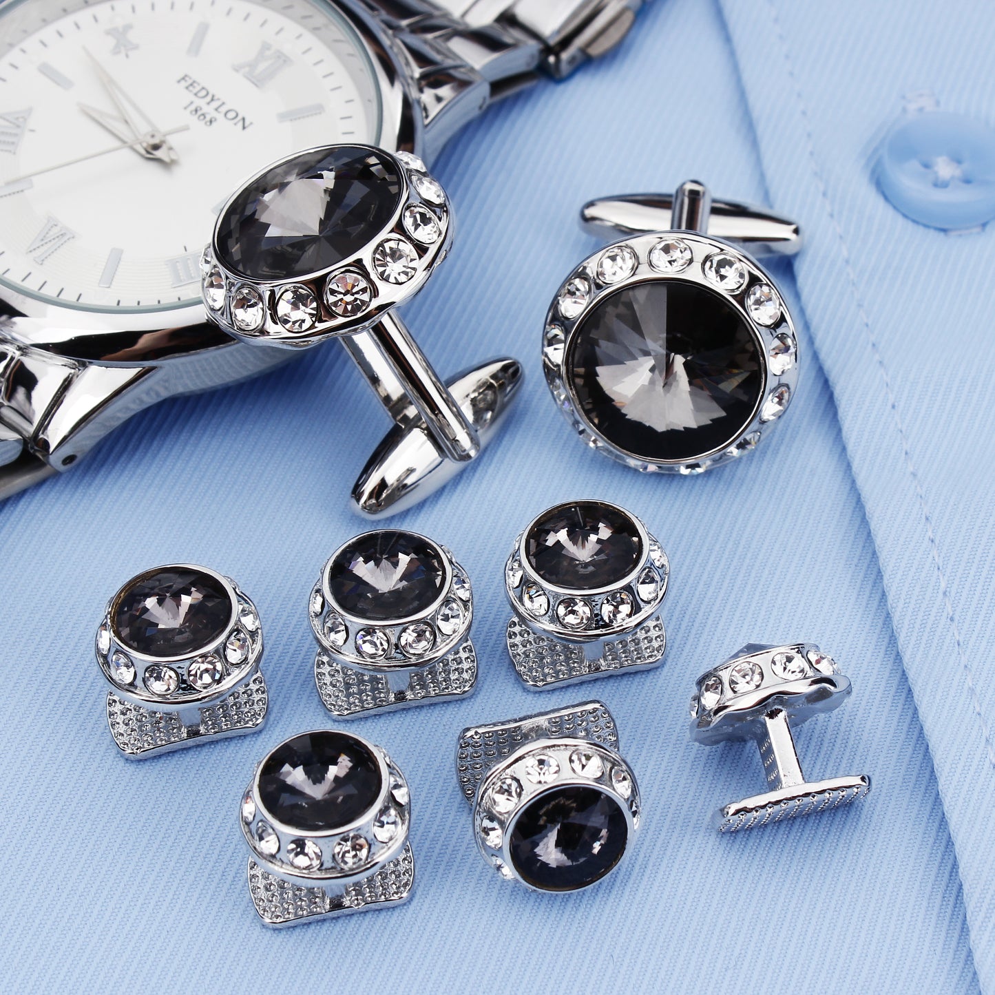 HAWSON Crystal Cufflinks and Studs Set for Men