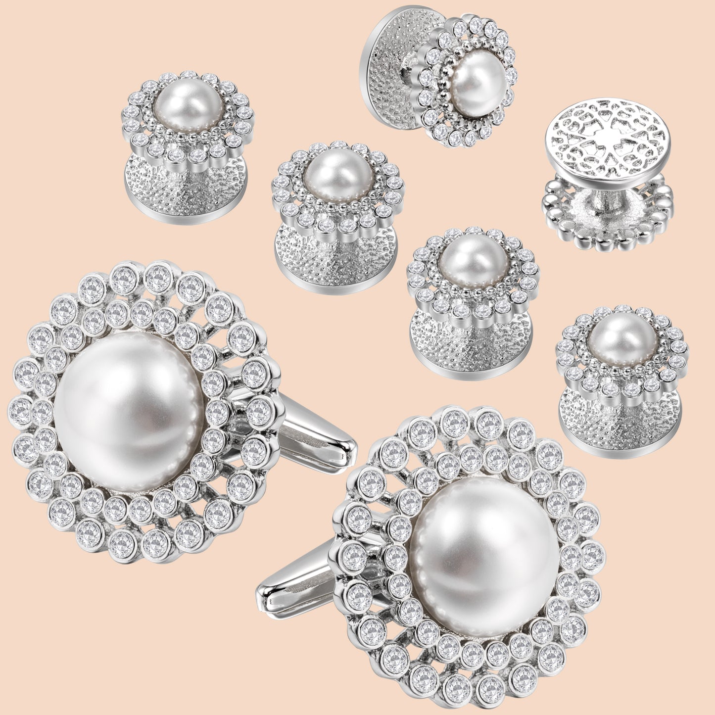 HAWSON White Imitation Pearl Cufflinks and Studs for Men