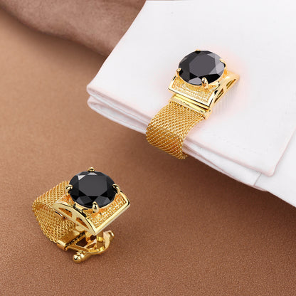 HAWSON Shiny Gold Tone Crystal Cufflinks with Chain