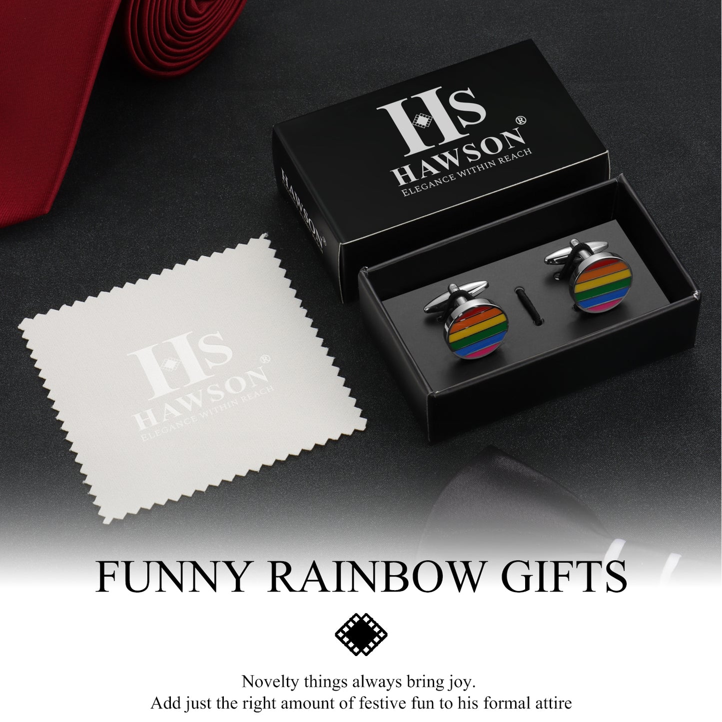 Rainbow Striped Novelty Cuff Links - 18mm Round Pride Cufflinks