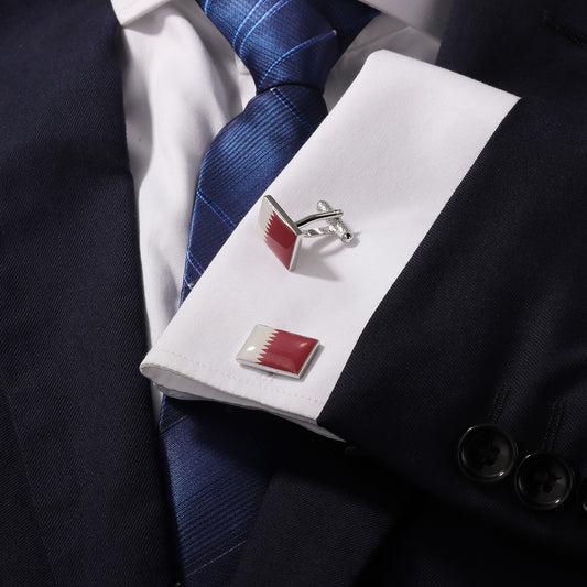 Qatar Flag Cufflinks, Enamel Cuff Links for Men Business Wedding Gift