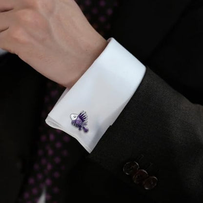 Purple Enamel Tropical Fish CuffLinks for Men With Box