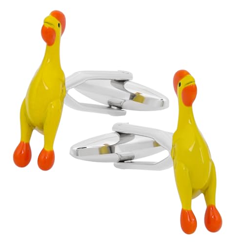 Screaming Chicken Cufflinks For Men With Gift Box Yellow Color Toy Chicken Cufflinks