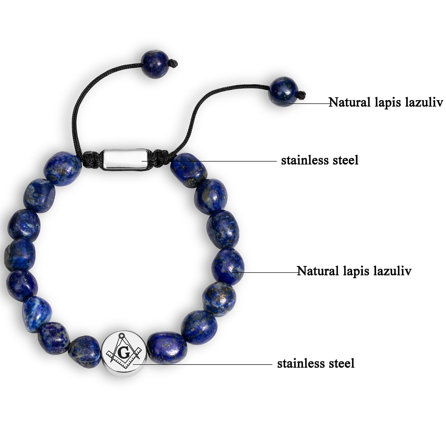 Masonic Natural Stone Beaded Bracelet