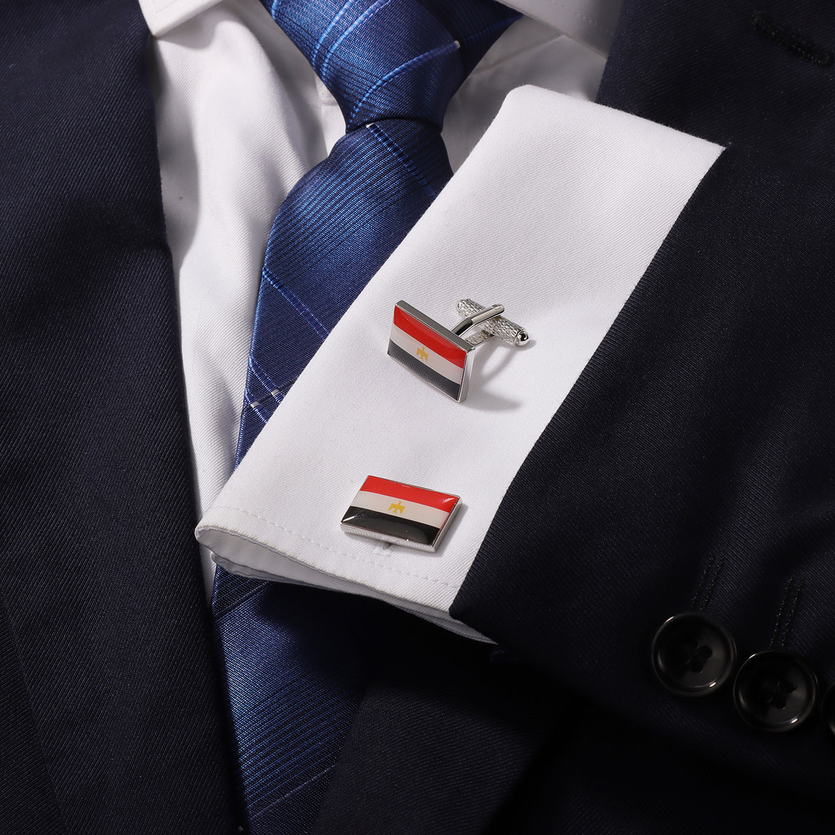 Egypt Flag Cufflinks | Silver Plated Eagle of Saladin Patriotic Cuff Links for Men