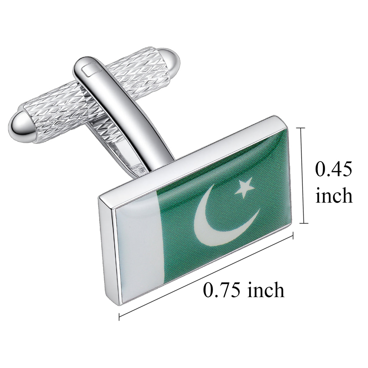 Pakistan Flag Cufflinks, Silver Plated Rectangle Pakistani Flag Cuff Links for Men