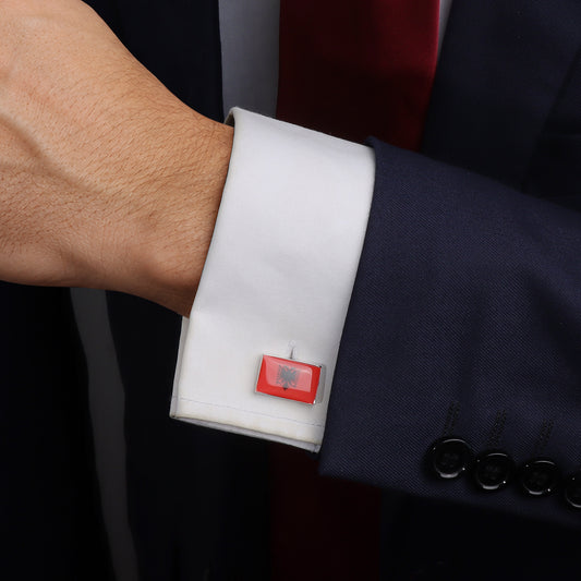 Albania Flag Cufflinks | Silver Plated Double-Headed Eagle Patriotic Cuff Links for Men
