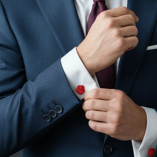 Red Rose Cufflinks 2 Tone Gold Silver | 3D Flower Dress Shirt Cuff Links for Men Wedding