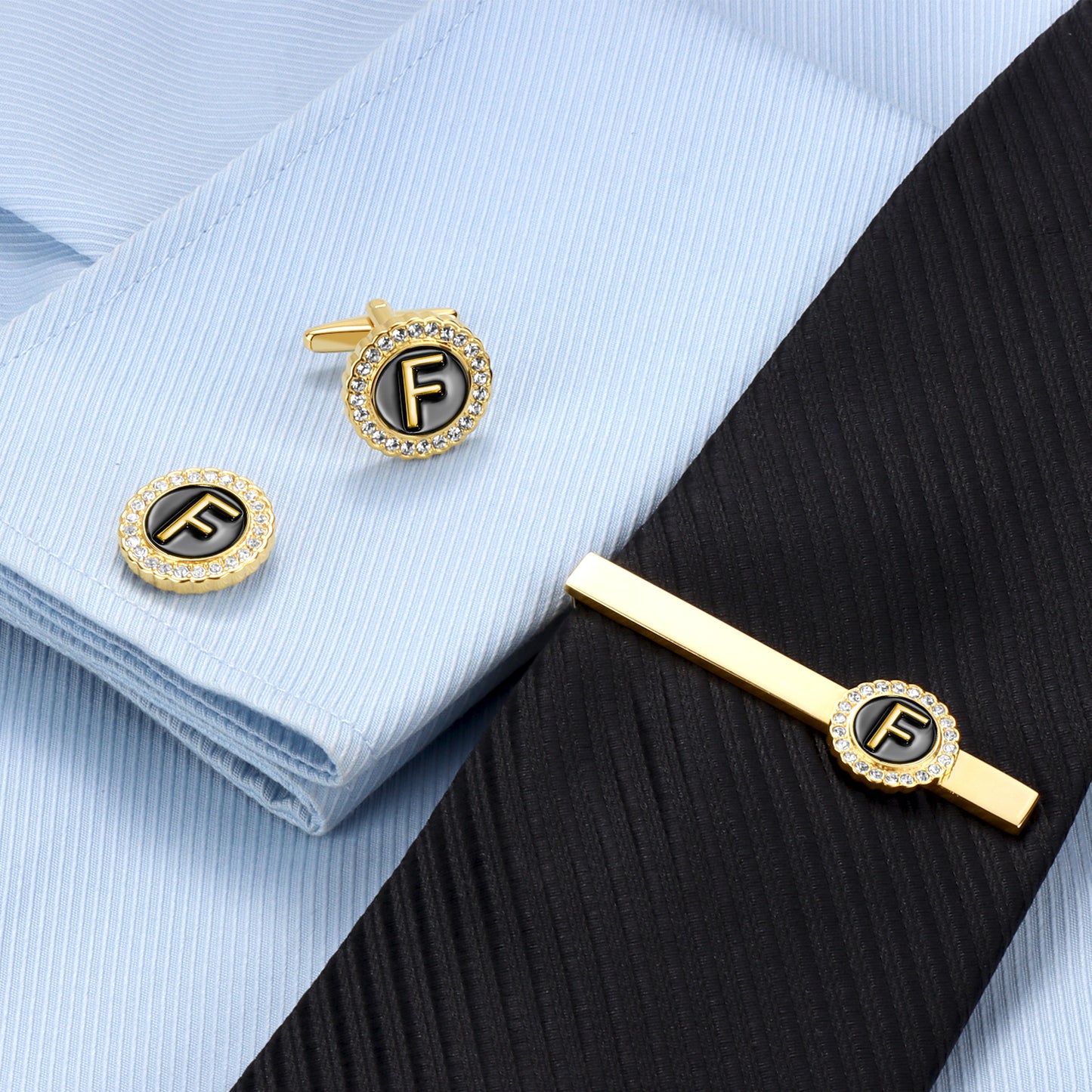 HAWSON Fashion Personalized18K Gold Color initial Cufflinks and Tie clips