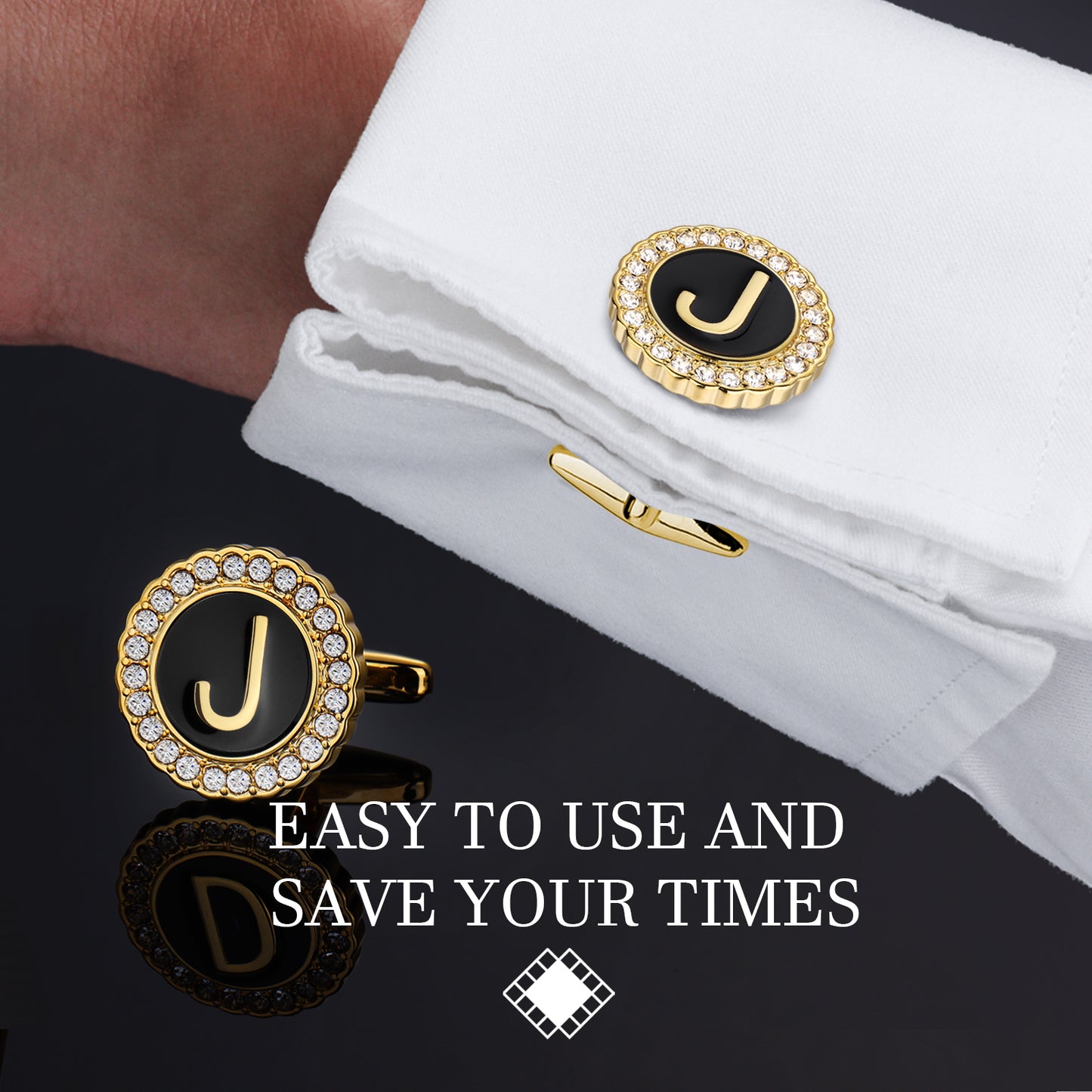 HAWSON 18K Gold Tone Initial Cufflinks and Tuxedo Studs Set