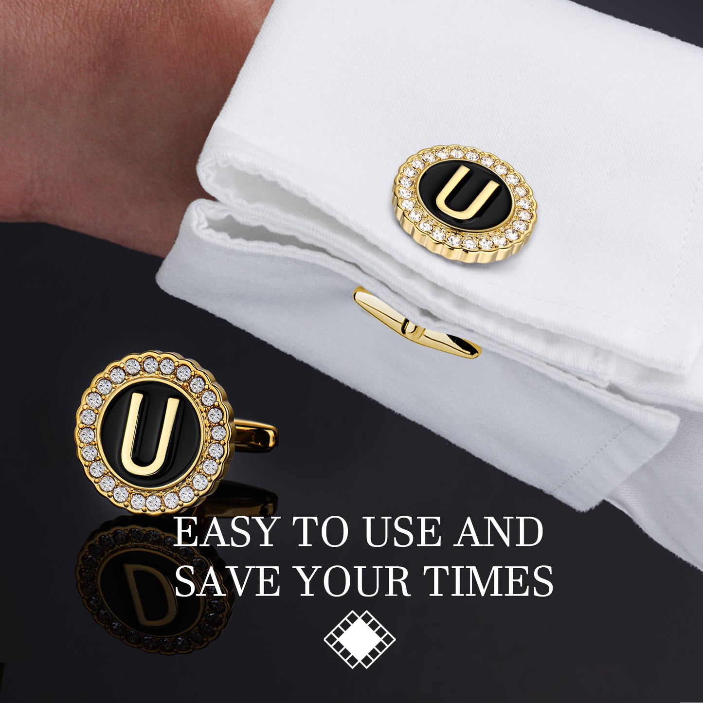 HAWSON 18K Gold Tone Initial Cufflinks and Tuxedo Studs Set