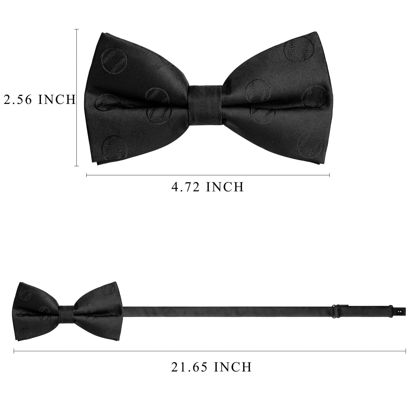 Black Jacquard Baseball Pattern Pre-Tied Bow Tie Adjustable Formal Neck Bowtie for Men