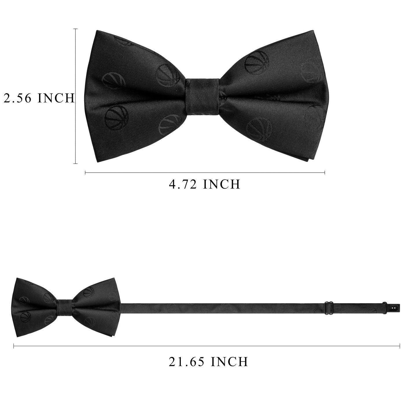 Black Jacquard Basketball Pattern Pre-Tied Bow Tie Adjustable Formal Bowtie for Men
